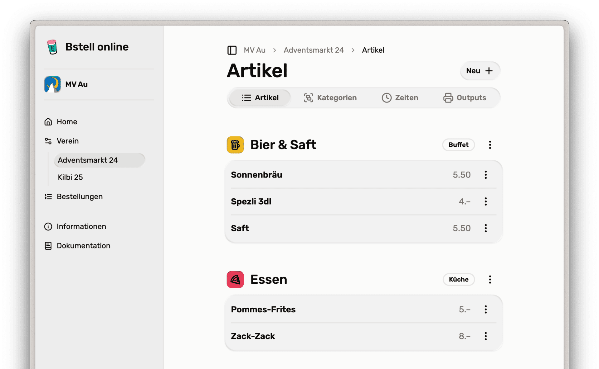 «Bstell online» ist ein preiswertes und einfach zu bedienendes Bestellsystem für Vereine.