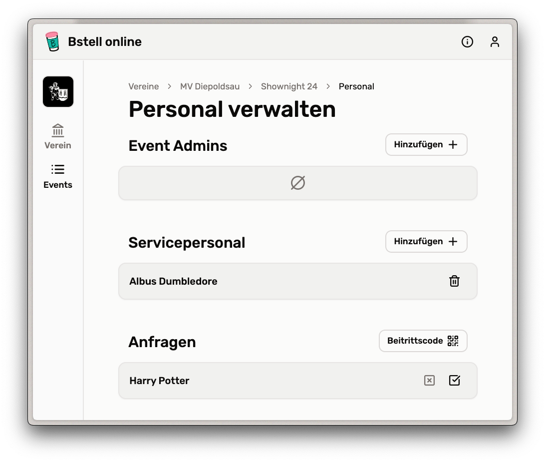 Personal hinzufügen und bearbeiten