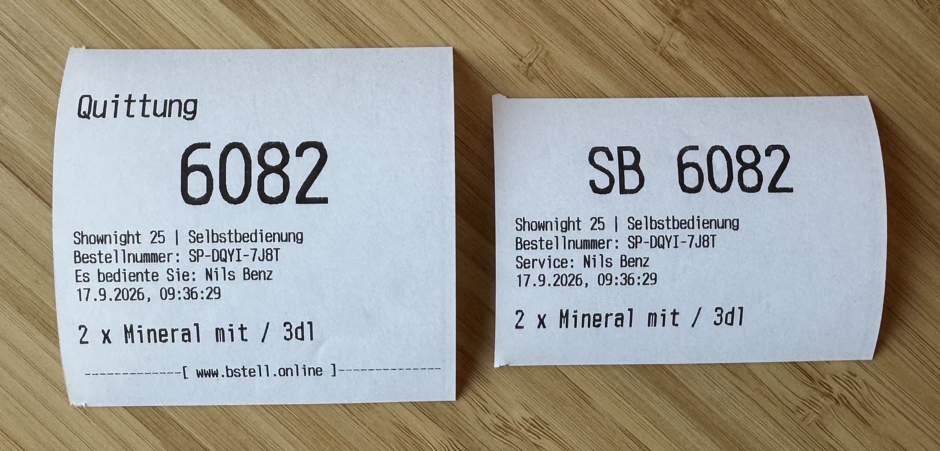 Quittung für den Kunden bei Selbstbedienung
